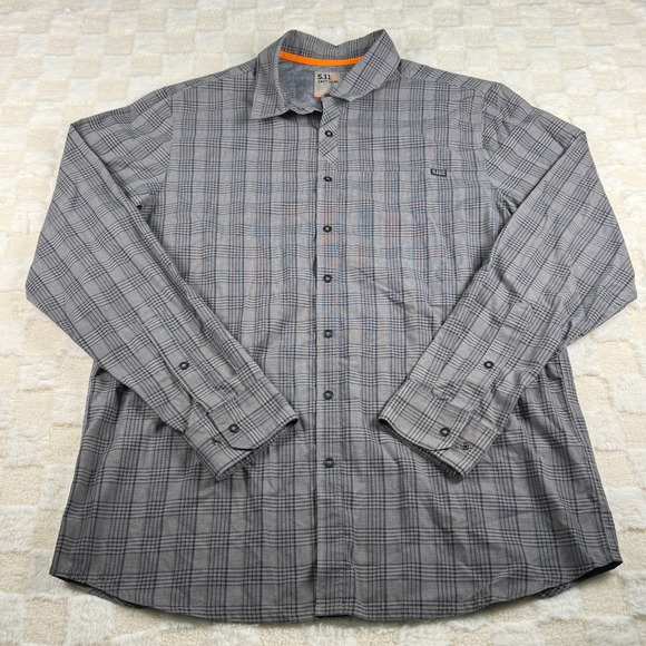 5.11 Tactical Men's Long Sleeve Snap Gray Plaid Medium Shirt‎ - Picture 1 of 10